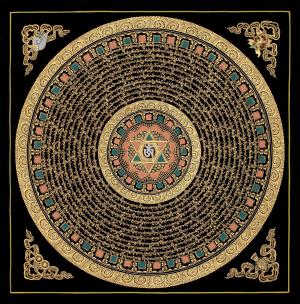 Mantra Mandala Thangka | Original Hand Painted Om Mani Padme Hum Thangka Art | Meditation and Yoga | Wall Hanging Decor | Zen Buddhism